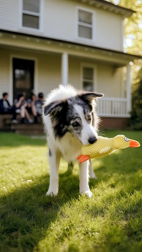 Tamu style Calming Yellow Duck Dog Toy – 11 Inch, Plush, Squeaky, Silly Face, Composite Fabric, Embroidered Eyes for Small and Medium Dogs