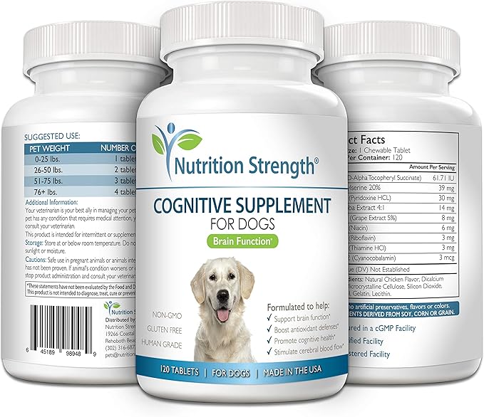 Cognitive Support for Dogs, Promotes Dog Brain Health, Mental Support Supplement for Cognitive Difficulties, 120 Chewable Tablets