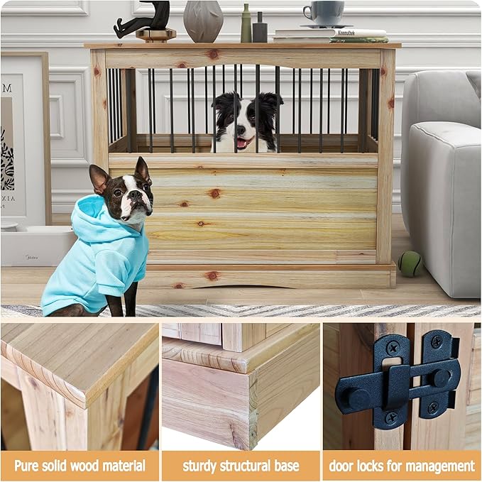 TAOHFE Solid Wood Dog Crates for Medium Dogs, Multifunctional Dog Kennel Furniture, Sufficient Space for Pets Dog Kennel Indoor, Medium Dog Crate Furniture with Reliable Metal Lock