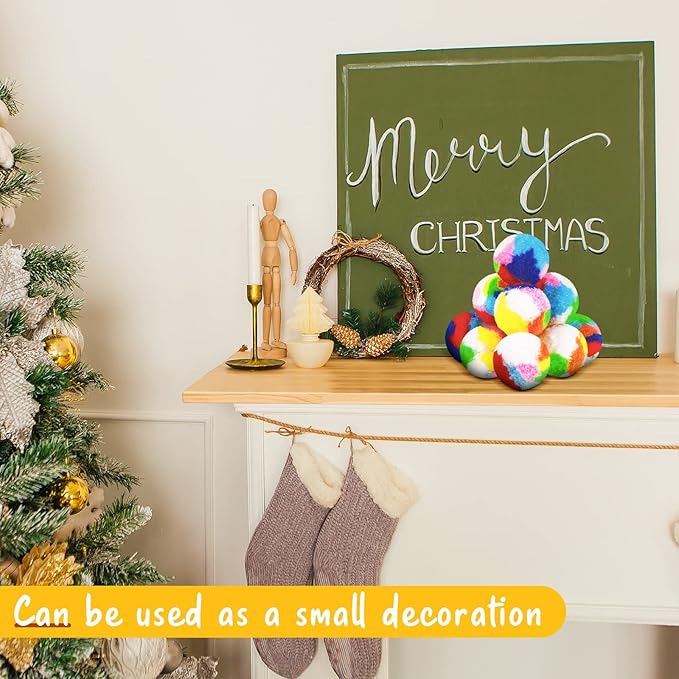 Deekin 20 Pcs Cat Pom Pom Balls Toy Kitty Yarn Puffs Assorted Color Small Plush Soft Balls Fuzzy Kitty Toy for Pet Cat 1.6 Inch in Diameter