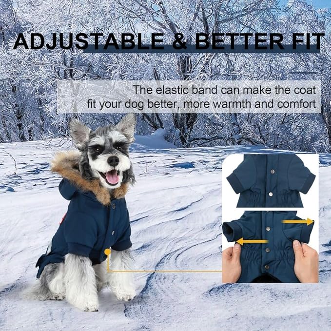 PINA Small Dog Coats - Waterproof, Warm Winter Jacket with Faux Fur Hood, Reflective, Flannel Lined, Windproof, Pocket