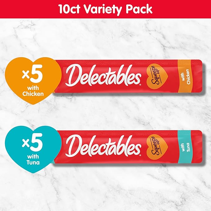 Hartz Delectables Squeeze Up Interactive Lickable Wet Cat Treats for Adult & Senior Cats, Chicken & Tuna, 10 Count,5 oz