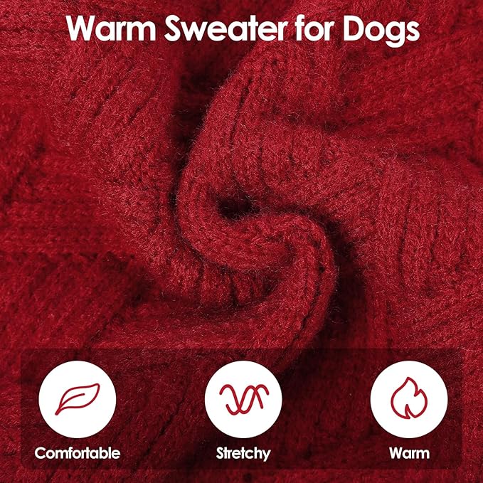 SUNFURA XS Dog Sweater, Small Dog Sweater Doggie Knitted Knitwear for Winter, Cat Pullover Christmas Sweatshirt for Yorkie Chihuahua, Warm Thick Turtleneck Clothes for Puppy, Red X-Small