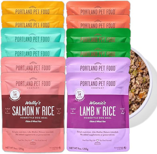 Portland Pet Food Company Fresh Dog Food Pouches - Human-Grade Topper Mix-Ins & Wet Pet Meals - Small & Large Breed Puppy & Senior Dogs - Gluten-Free Meal Toppers, Made in The USA - 12 Pack Variety