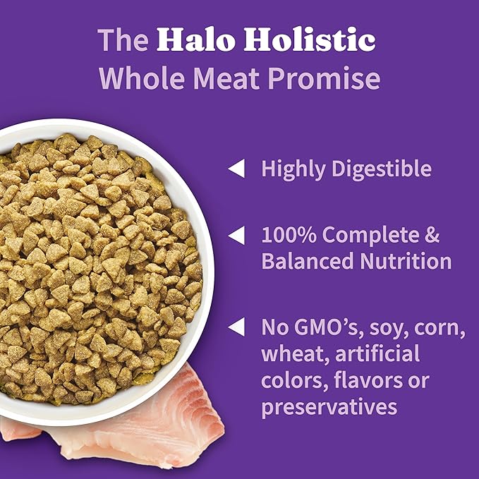 Halo Holistic Cat Food Wild Caught Salmon & Whitefish Formula, Healthy Grains Dry Cat Food, For Sensitive Stomach Support, Kibble for Adult Cats, 6 lb Bag