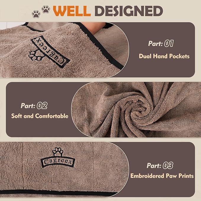 Microfiber Dog Grooming Bath Towel: Super Absorbent Soft Pet Grooming Towel Bath & Shower Supplies - Large Towels to Drying Dog Cat Pets Drying & Grommers (Brown, 2 Pcs)