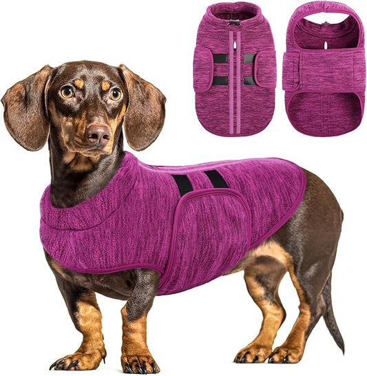 Queenmore XL Dog Sweaters, Soft Fleece Vest Pullover Dog Jacket with Leash Hole, Warm Winter Dogs Clothes Cold Weather Doggy Dachshund Sweater for Large Dogs Cats Boy or Girl (Cationic Berry, XL)