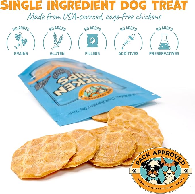 Chicken Chips - Crunchy, Single Ingredient Dog Treat -100% All Natural Chicken Breast - 4oz