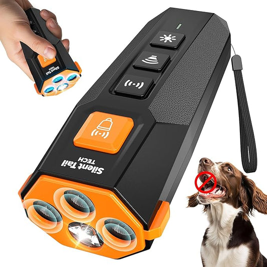 Dog Bark Deterrent Device – Anti Barking Device for Dogs with Triple Ultrasonic Emitters, 4 Modes, LED Light – Immediate Results – Safe & Humane – Indoor/Outdoor