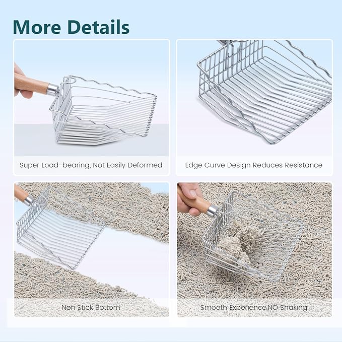 Cat Litter Scoop, Premium Kitty Shovel with Hook and Hole, Metal Sifter Scooper Stainless Steel for Easy Cleaning, Durable and Heavy Duty, Odor-Free for Litter Box