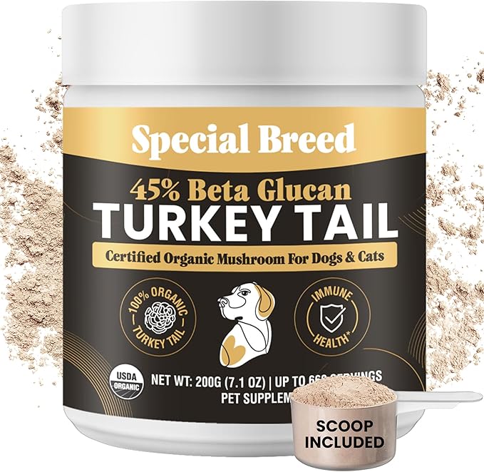 Organic Turkey Tail Mushroom for Dogs & Cats - Hot Water Extracted 45% Beta-Glucan USDA Mushroom Powder for Immune Support, Gut Health, Holistic Defense - No Fillers, Made in The USA - 660 Scoops