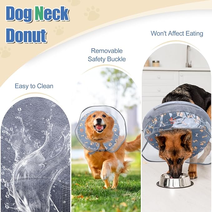 Dog Cone, Inflatable Dog Cone for Small, Medium, and Large Dogs, Soft Cone for Dogs After Surgery with Adjustable Buckle, Adjustable Soft Recovery Collar with Detachable Cove