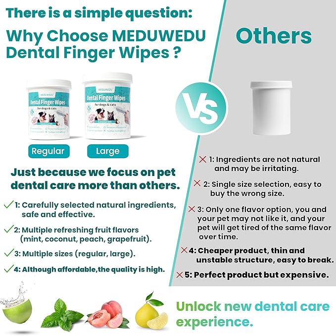 Wider Dental Care Finger Wipes 60 Counts,Teeth Cleaning Finger Wipes for Dogs & Cats,Reduces Plaque & Supports Oral Freshness, Coconut Scent