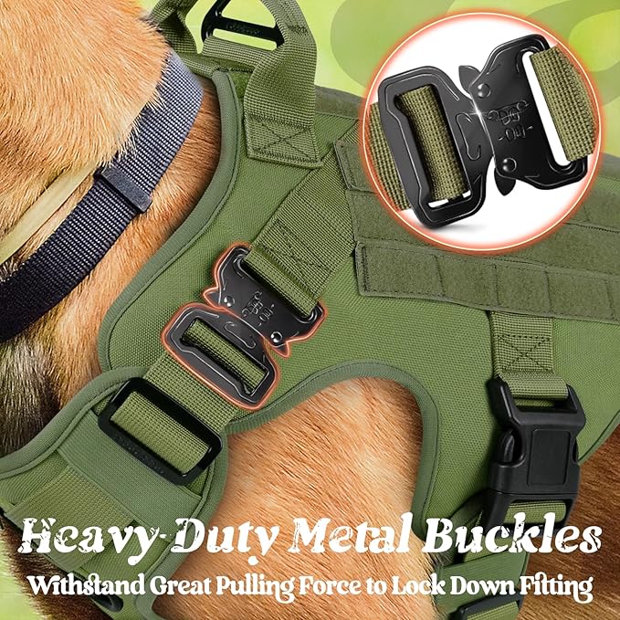 rabbitgoo Tactical Dog Harness for Small, Heavy Duty Pet Harness with Handle, No-Pull Service Vest Small Breed, Adjustable Military Dog Vest for Training Hunting Walking, Green, S