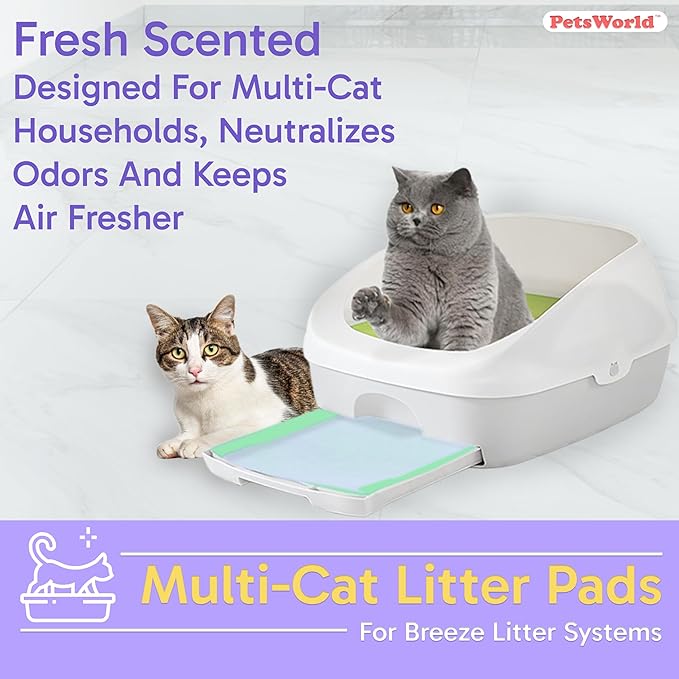 PETSWORLD Multi Cat Pad Refills for Cats Breeze Litter System, Ultra-Absorbent, Quick Dry - (800 Count, Fresh Scented)