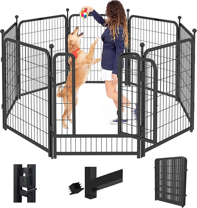 Dog Playpen, 40 inch 8 Panels Dog Fence Outdoor Heavy Duty Dog Pen for Large/Medium/Small Dogs, Indoor Puppy Playpen with Door Portable Pet Fence for RV Camping, Yard