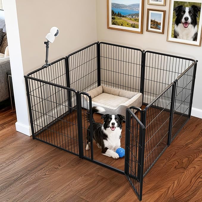 FXW Homeplus Unleashed Indoor Dog Playpen - Stress-Free and Safe Play, Heavy Duty 32 Inch 8 Panels with Playpen Camera Mount for Small and Medium Dogs, Black│Patented