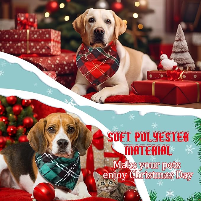 Sanwuta 100 Pieces Christmas Dog Bandanas Bulk Classic Plaid Dog Bandanas for Dogs Triangle Scarf Plaid Dog Kerchief for Christmas Small Medium Large Pet Costume Accessories Decoration