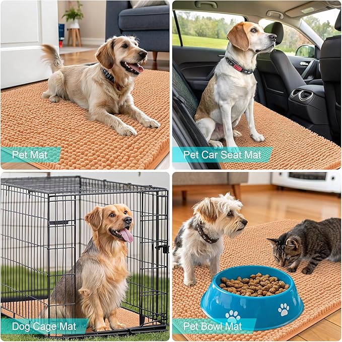 OLANLY Dog Door Mat for Muddy Paws 70x24, Absorbs Moisture and Dirt, Absorbent Non-Slip Washable Doormat, Quick Dry Chenille Mud Mat for Dogs, Entry Indoor Entryway Carpet for Inside Floor, Orange