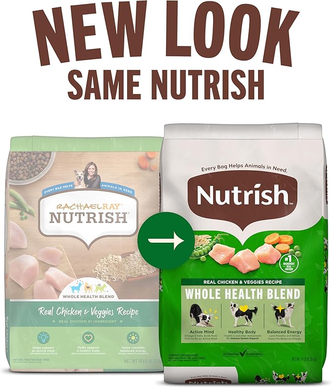 Nutrish Real Chicken & Veggies Recipe Whole Health Blend Dry Dog Food, 28 lb. Bag, Packaging May Vary (Rachael Ray)
