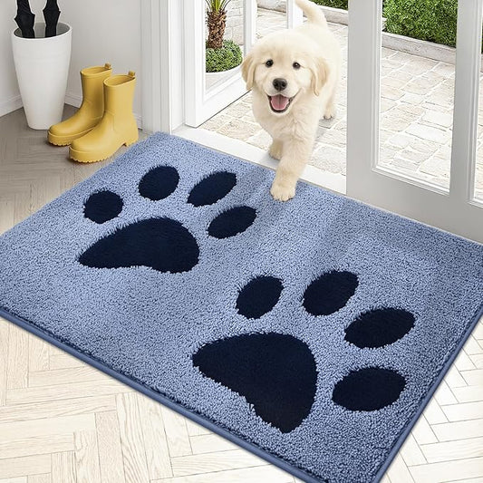 PURRUGS Dirt Trapping Door mat 24" x 35.5", Non-Skid/Slip Machine Washable Microfiber Entryway Rug, Dog Door Mat, Super Absorbent Welcome Mat for Muddy Wet Shoes and Paws, Light Blue