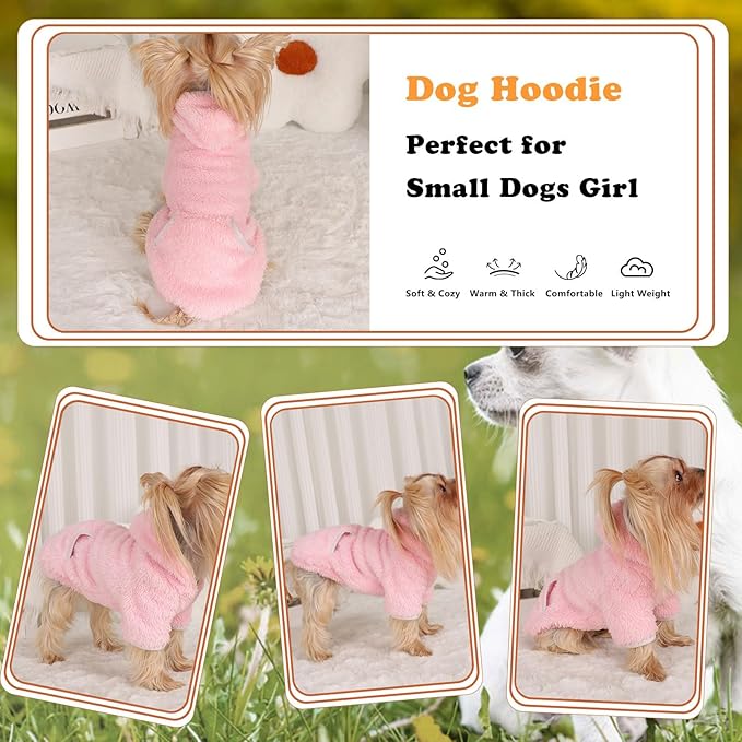 Dog Sweater Dog Winter Clothes for Small Dogs Boy Girl Pet Hoodies Puppy Cold Weather Coats Fall Doggie Sweatshirt for Chihuahua Yorkie Cat Sweater Costumes (Pink, Medium)