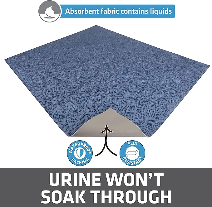 Drymate XL Original Cat Litter Mat, Contains Mess from Box, Protects Floors, Urine-Proof, Machine Washable, Soft on Kitty Paws, Absorbent, Waterproof (USA Made, Recycled Content)(29”x36”)(Blue Stucco)