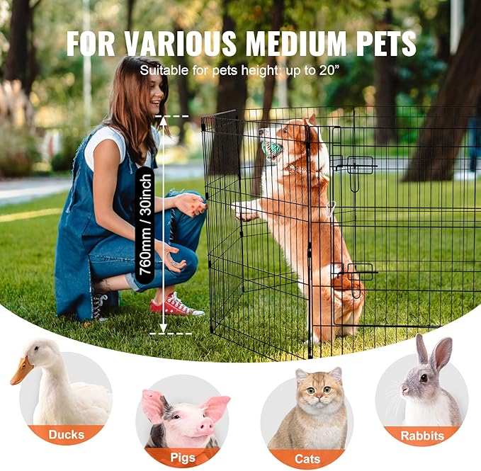 VEVOR Dog Playpen, 8 Pcs 30"H x 24"W Panels Foldable Metal Pet Exercise Pen, Dog Fence Indoor and Outdoor Pen with Door, 600D Oxford Fabric Bottom Pad, Pet Playpen for Dogs, Cats, Other Small Animals