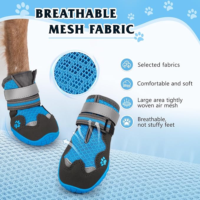 Dog Shoes for Large Medium Small Dog, Mesh Breathable Dog Shoes for Hot Pavement, Anti-Slip Dogs Boots Paw Protectors with Reflective for Outdoor Walking Indoor Hardfloors (Size 4)