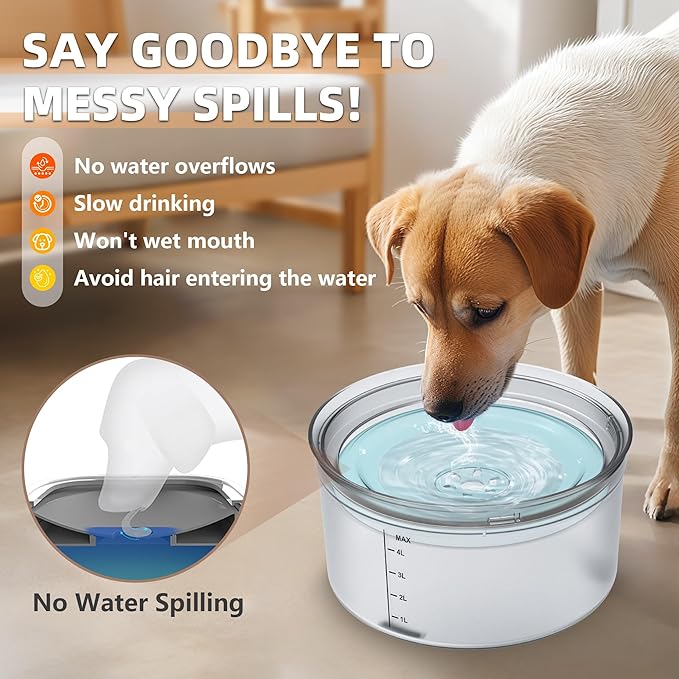 Decflow 1.2Gallon Dog Water Bowl No Spill, 4.5L Large Capacity Spill Proof Dog Bowls with Transparent Floating Disk, No Splash Slow Drinking Dog Bowl for Sloppy Messy Drinkers (Clear)