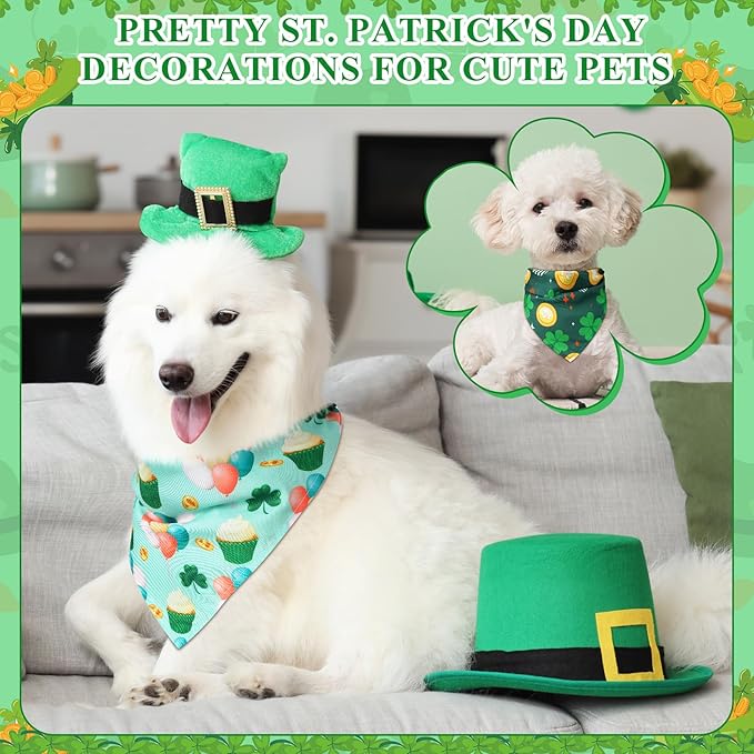 Amylove 120 Pcs Halloween Dog Bandanas Bulk Thanksgiving Day Holiday Triangle Dog Pack Puppy Kerchief Bandana Adjustable Pet Scarf for Pet Cat Costume Accessories Decor(Shamrock)