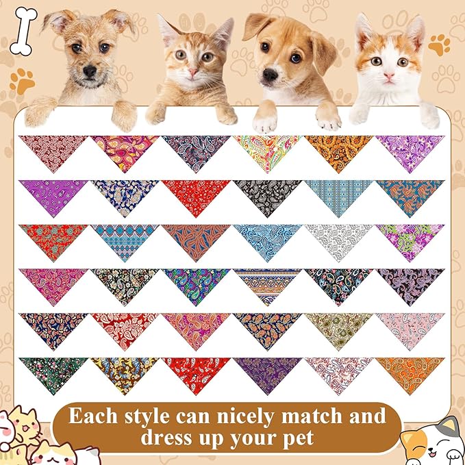 Sanwuta 72 Pcs Dog Bandana Bulk Washable Puppy Triangle Scarfs Cat Bandanas Adjustable Soft Cute Pet Triangle Bibs Accessories for Small Medium Dogs Cats Pets Costume (Paisley Pattern)