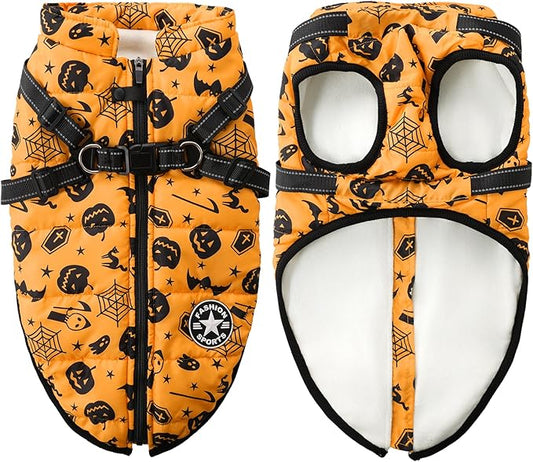 Aiboria Dog Jackets Windproof Outfit Coat Dog Vest Harness Puppy Warm Jacket Halloween Orange XL