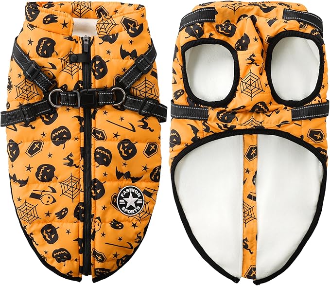 Aiboria Dog Jackets Windproof Outfit Coat Dog Vest Harness Puppy Warm Jacket Halloween Orange S