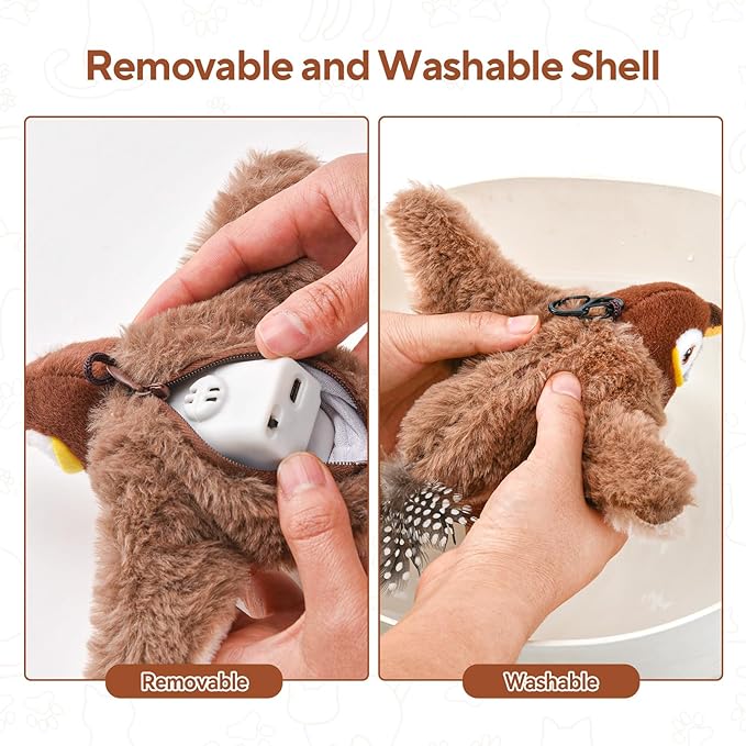 AUSCAT Flappy Bird Cat Toy, Simulated Chirping Bird Cat Toy Flapping Wings, Rechargeable，Interactive Catnip Toys for Indoor Kittens (No Flying)