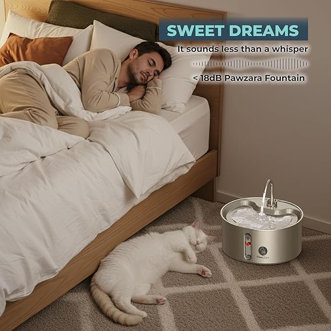 Cat Water Fountain: 108oz/3.2L Ultra Quiet with Cat Fountain Water Level Window, Pet Water Fountain Bundle with 4 Extra Filters and Motion Sensor