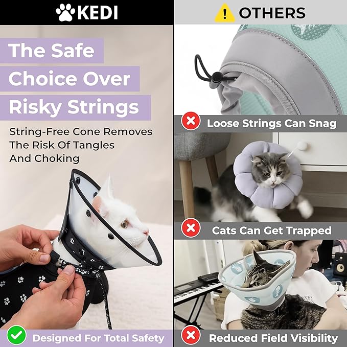 Cat Recovery Cone Kit Post Surgical Soft Pet Vest, Collar, and Non-Irritating Protection Cone for Cats - Comfortable Injury Care Solution (Black with White Paws, Medium)