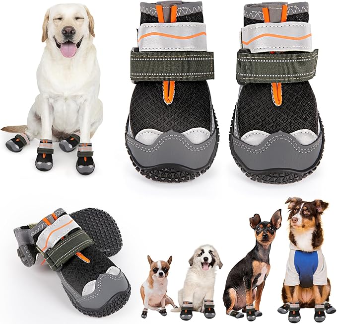 Dog Shoes for Large Small Medium Dogs, Dog Booties & Paw Protectors to Prevent Licking, Breathable Dog Boots for Hot Pavement Outdoor Hiking Floors Hardwood Snow with Reflective Strips Hiking, Size 5