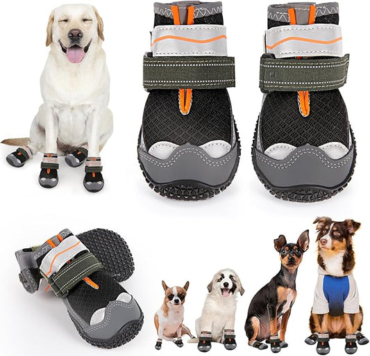 Dog Shoes for Large Small Medium Dogs, Dog Booties & Paw Protectors to Prevent Licking, Breathable Dog Boots for Hot Pavement Outdoor Hiking Floors Hardwood Snow with Reflective Strips Hiking, Size 5