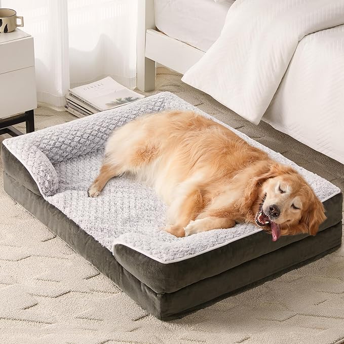 Orthopedic Dog Bed for Large Dogs, Egg Crate Foam Bed for Large Dogs, Equipped with Removable Waterproof Pillow Cover and Anti-Slip Bottom, Pet Bed