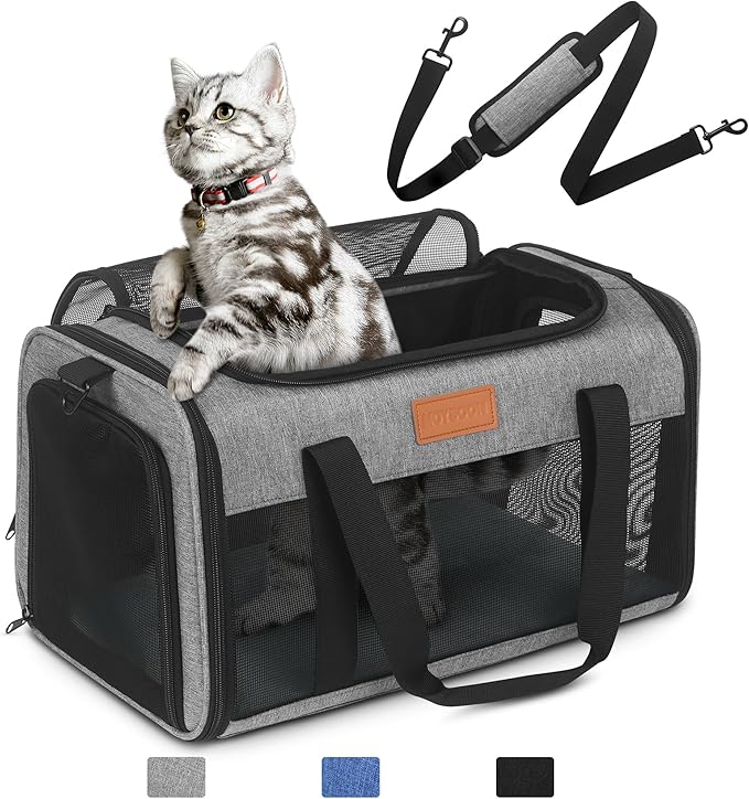 PETUX TSA Approved Pet Carrier in Cabin, 17"x11"x9.5" Soft Cat Carriers for Small Cat up to 12 lb, Top-Open Portable and Breathable Pet Carrier Airline Approved for Travel and Vet Visit, Grey