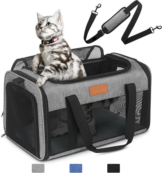 PETUX TSA Approved Pet Carrier in Cabin, 17"x11"x9.5" Soft Cat Carriers for Small Cat up to 12 lb, Top-Open Portable and Breathable Pet Carrier Airline Approved for Travel and Vet Visit, Grey