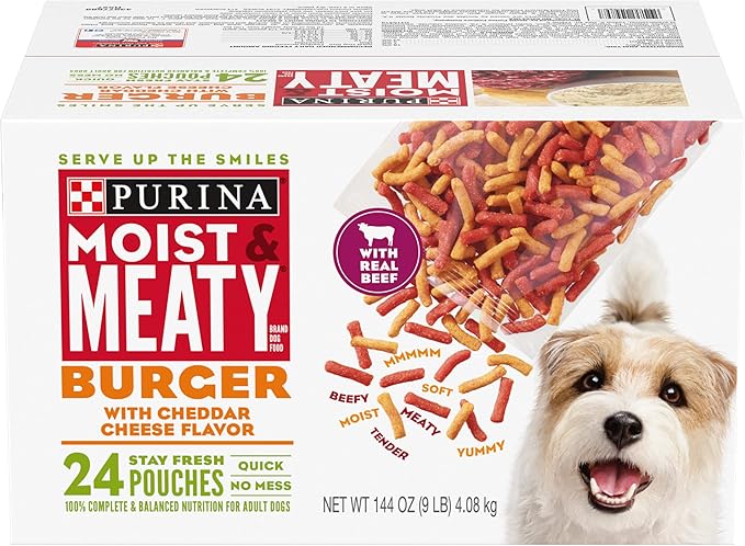 Purina Moist & Meaty Dry Dog Food, Burger with Cheddar Cheese Flavor - 24 ct. Pouch