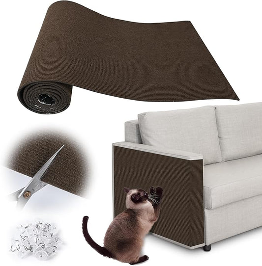 Cat Scratch Furniture Protector - 138" x 17" Trimmable Self-Adhesive Cats Claws Scratch Pads, DIY Cat Climbing Couch Protector for Scratch Post Cat Tree Replacement Indoor (Brown)