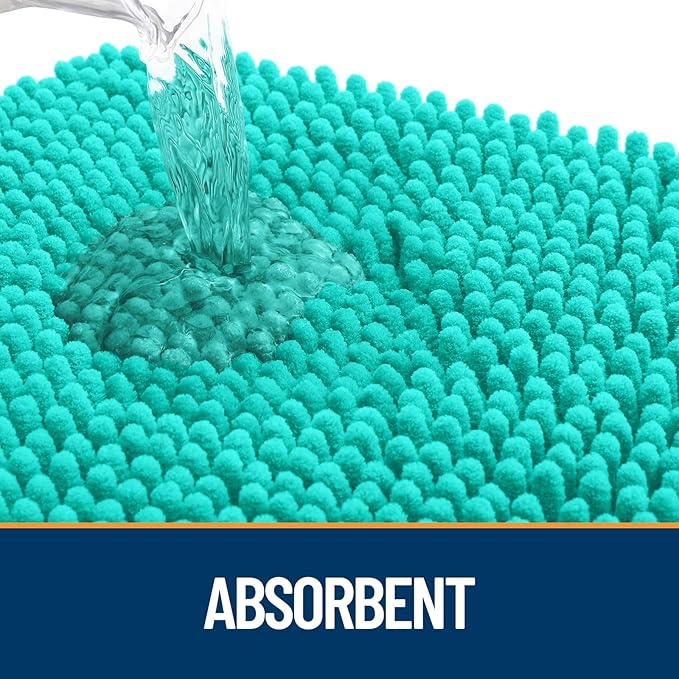 OLANLY Dog Door Mat for Muddy Paws 30x20, Paw Print Design, Absorbs Moisture and Dirt, Absorbent Non-Slip Washable Doormat, Quick Dry Chenille Mud Mat for Dogs, Entry Indoor Entryway Carpet, Teal