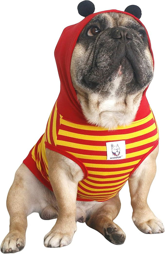 iChoue French Bulldog Bee Honeybee Bumblebee Caterpillar Insect Halloween Costumes Hoodies Sleeveless Clothes Outfits Cosplay Shirts for Dogs Frenchie Pug Boston - Red Yellow, Medium