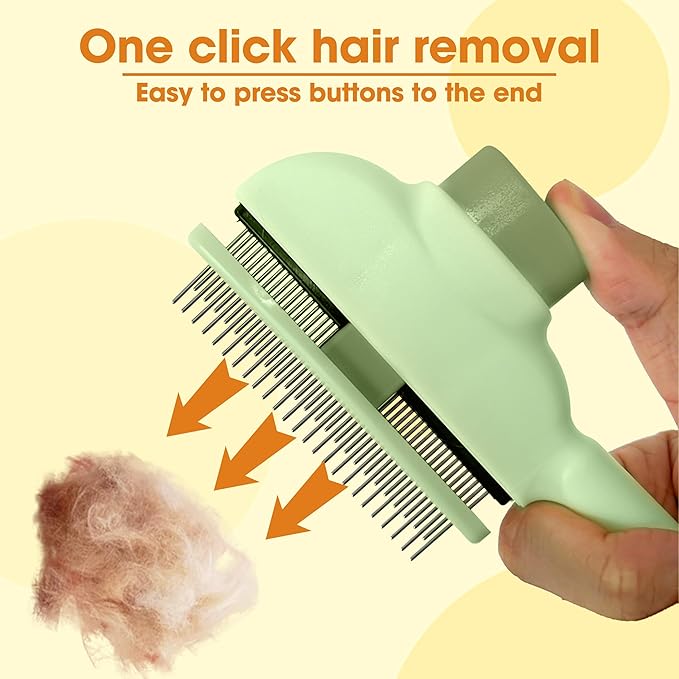 Cat Hair Brush & Dog Brush, Deshedding Brush for Long or Short Haired Pets, Removes Loose Fur, Durable Stainless Steel & ABS Design (green)