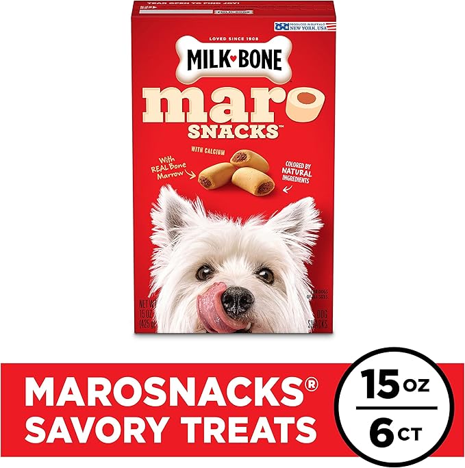 Milk-Bone MaroSnacks Dog Treats, Beef, 15 Ounce (Pack of 6) with Real Bone Marrow and Calcium