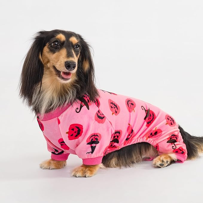 Fitwarm Halloween Jack O Lantern Dog Pajamas, Funny Costumes for Small Dogs Girl, Pet Outfit, Pink, Black, Large
