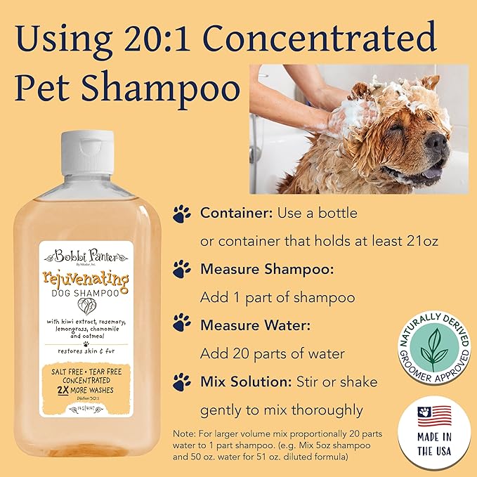 Bobbi Panter Rejuvenating Dog Shampoo, Restores & Revitalizes Skin & Fur, Orange Citrus Scent - 30:1 Concentrated Formula, Made in The USA, Trusted by Professional Groomers, 14 oz.